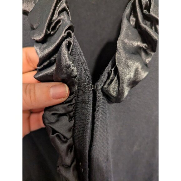 j mclaughlin womens large black long sleeve cardigan dressy satin ruffles - Picture 5 of 9